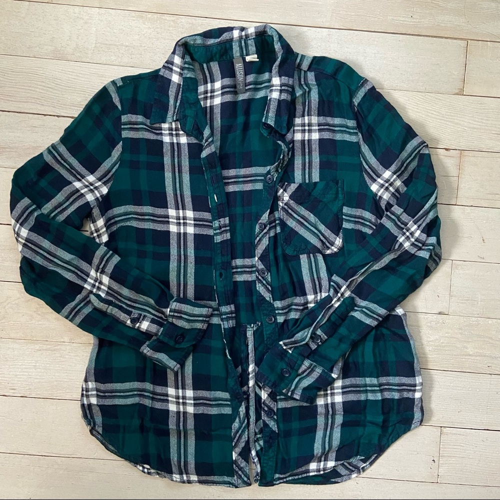 Allison joy/dark turquoise blue white/button down/small petite
